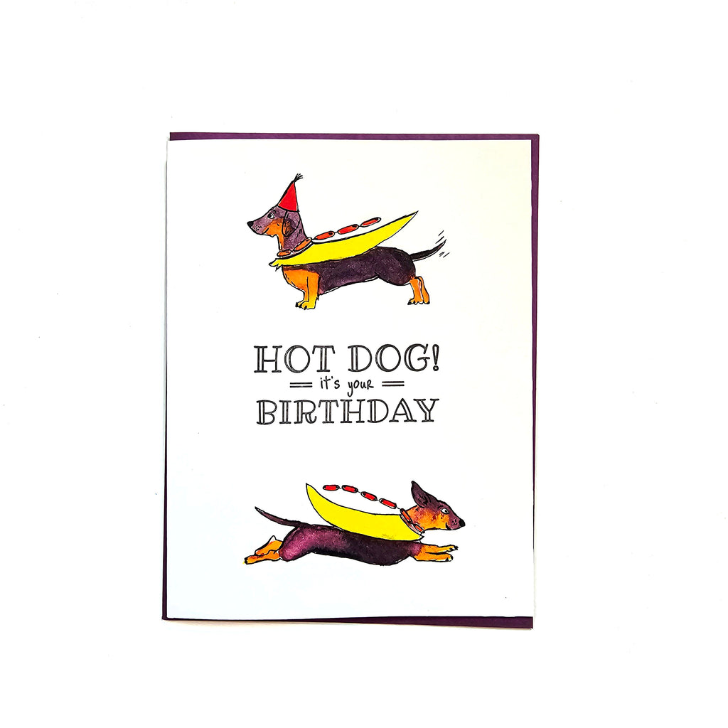 Hot Dog, It's Your Birthday, Letterpress Printed Card. Eco friendly