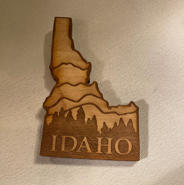 Idaho Mountains and Trees Magnet, Wood
