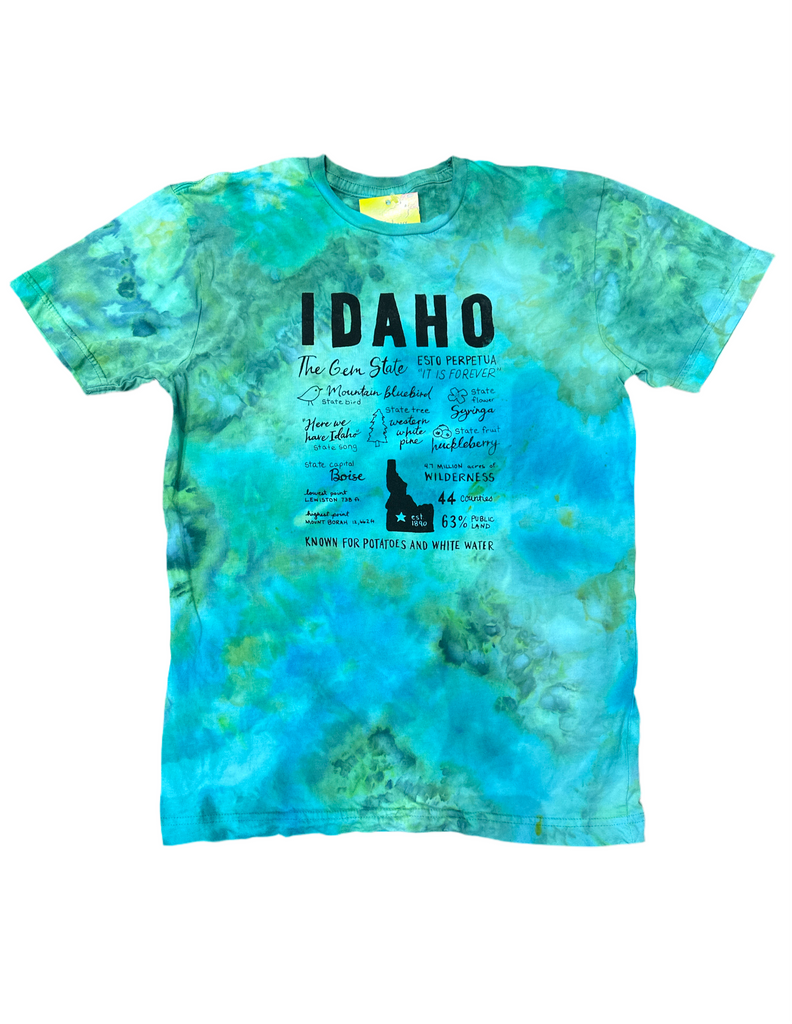 Ice Dyed Idaho Facts Tshirt, Adult Sizes