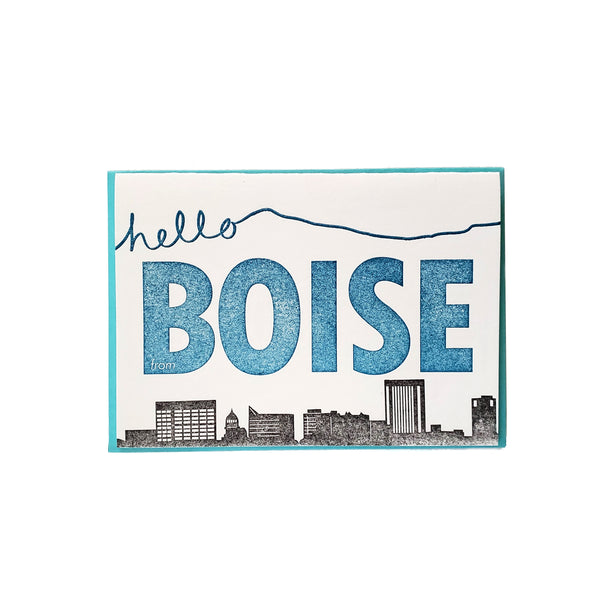 Hello Boise skyline, letterpress printed, eco-friendly