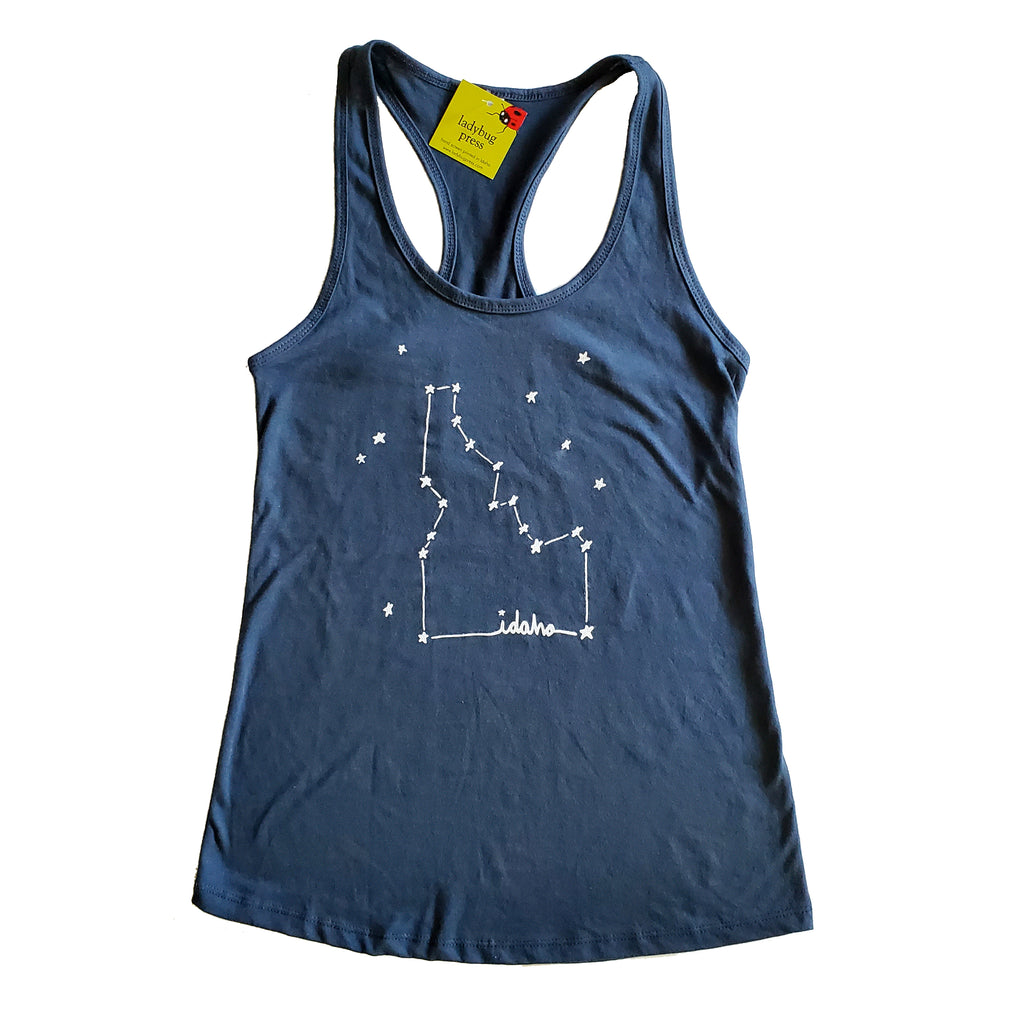 Idaho Constellation Tank Top, screen printed with eco-friendly waterbased inks, adult sizes, women