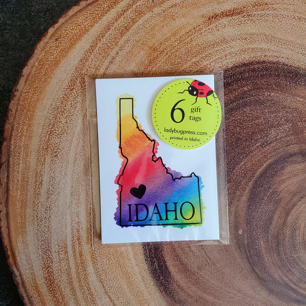Idaho Heart Rainbow Gift Tags, 6pack.