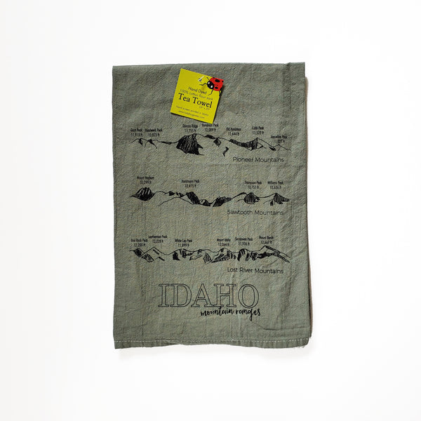 Dyed Idaho Mountain Ranges Tea Towel, Screen Printed flour sack towel