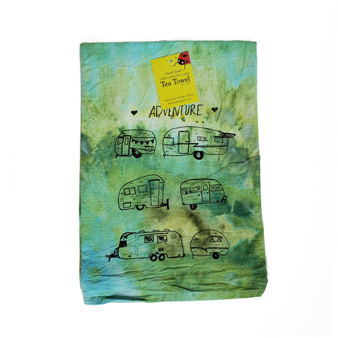 Dyed Vintage Campers Tea Towel, flour sack towel