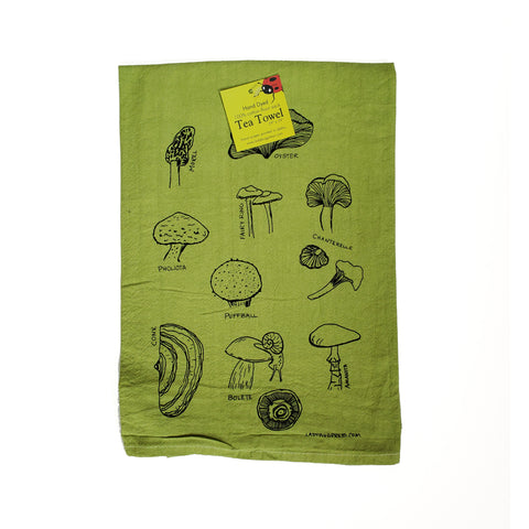 Dyed Mushroom Tea Towel, Screen Printed flour sack towel