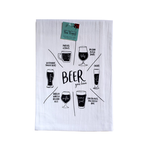 Beer glassware Tea Towel, Screen Printed flour sack towel