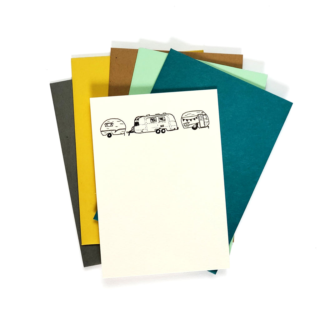 Vintage Camper Stationery Set, 10 pack, letterpress printed eco friendly.