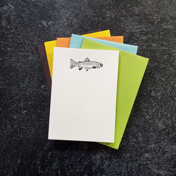Trout Stationery Set, 10 pack, letterpress printed eco friendly.