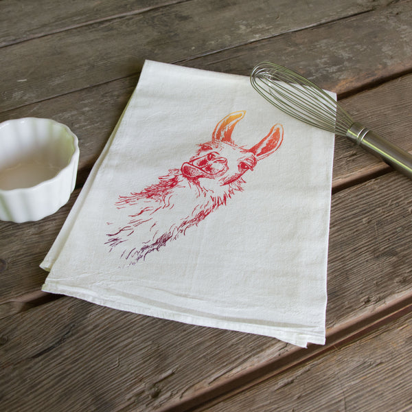 Llama Tea Towel, Screen Printed Flour Sack Towel
