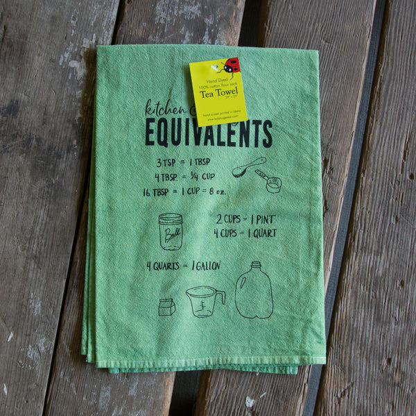 Dyed Baking Equivalents Tea Towel, Screen Printed flour sack towel