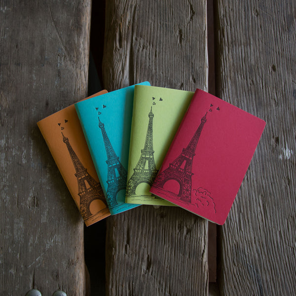 Eiffel Tower Notebook, hand drawn and staple bound, letterpress printed eco friendly