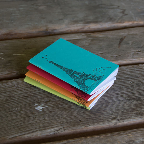 Eiffel Tower Notebook, hand drawn and staple bound, letterpress printed eco friendly