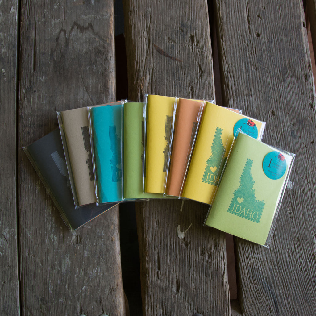 Idaho Notebook, staple bound, with heart, letterpress printed eco friendly