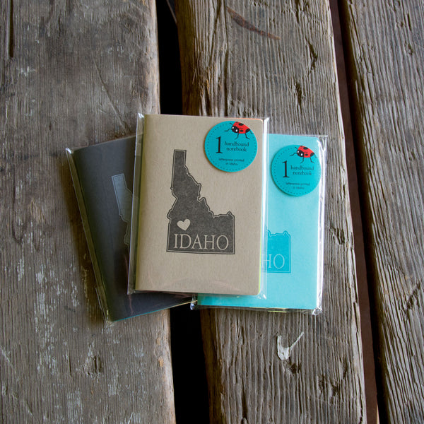 Idaho Notebook, staple bound, with heart, letterpress printed eco friendly