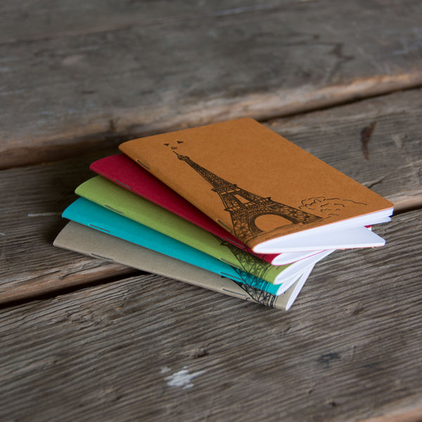 Eiffel Tower Notebook, hand drawn and staple bound, letterpress printed eco friendly