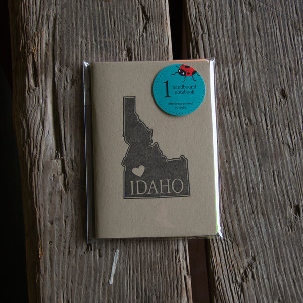 Idaho Notebook, staple bound, with heart, letterpress printed eco friendly