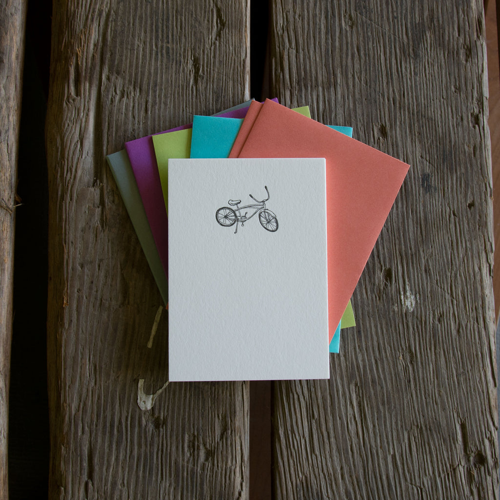 Vintage Bike Stationery Set, 10 pack, letterpress printed eco friendly.