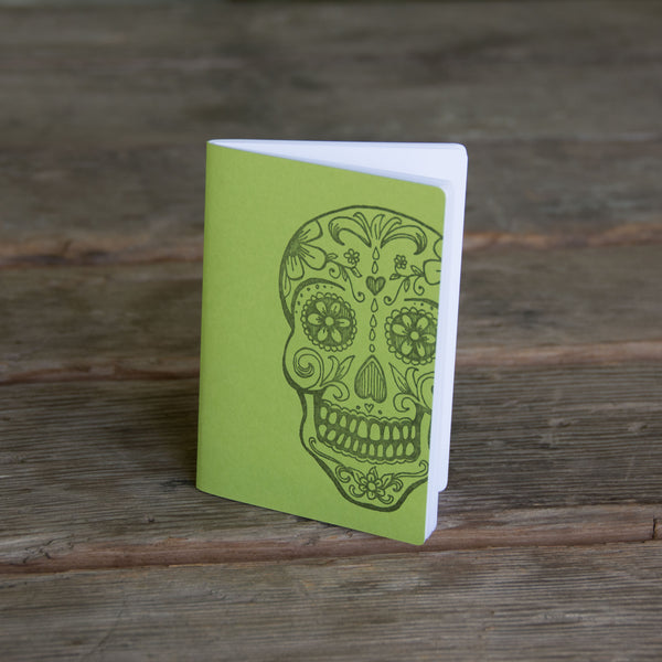 Sugar Skull Notebooks, hand drawn and staple bound, letterpress printed eco friendly blank journal