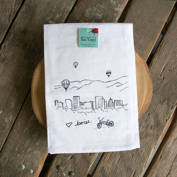 Boise Balloon Tea Towel, Screen Printed flour sack towel