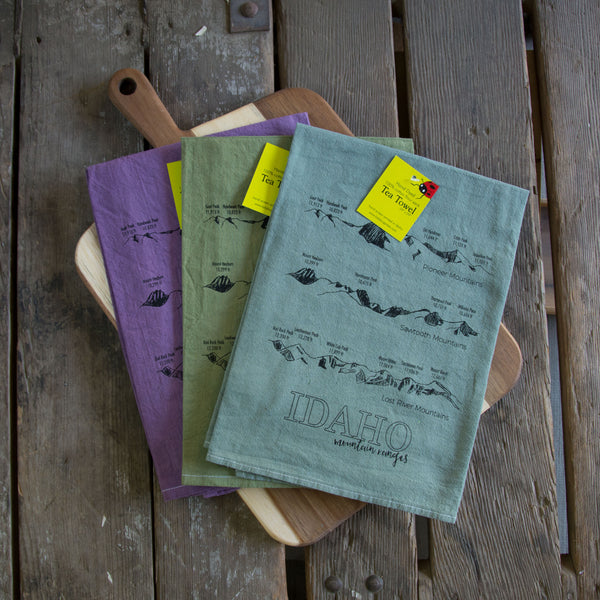Dyed Idaho Mountain Ranges Tea Towel, Screen Printed flour sack towel