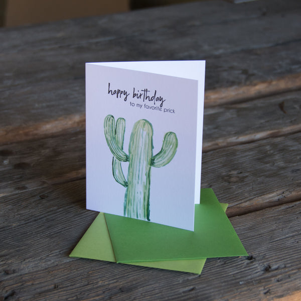 Happy birthday to my favorite prick, cactus card, letterpress printed eco friendly