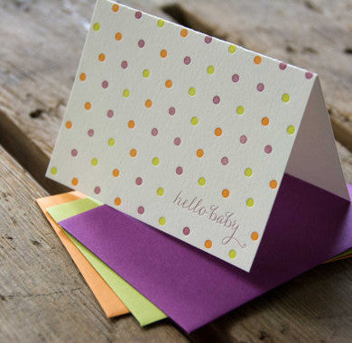 Dots hello baby letterpress cards, letterpress printed card. Eco friendly