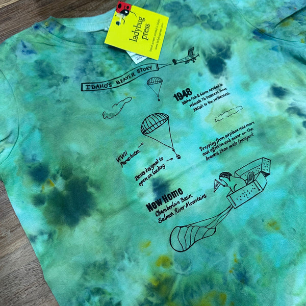 Toddler Ice Dyed Idaho Beaver Story T-shirt, screen printed with eco-friendly waterbased inks, toddler sizes