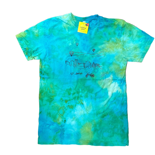 Ice Dyed Boise Balloons Adult T-shirt, Eco Friendly Waterbased Inks