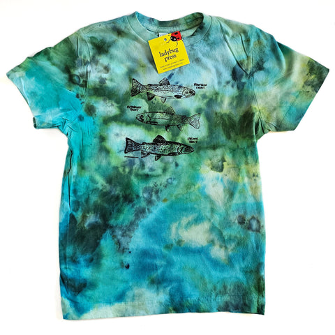 Ice Dyed Trout Kid T-shirt, eco-friendly waterbased inks, Youth Sizes