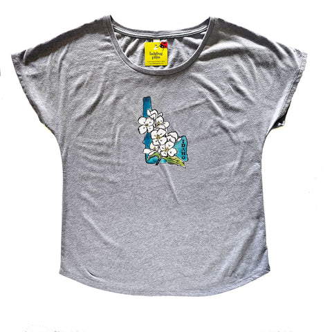 Idaho Syringa Women's Dolman T-shirt, screen printed with eco-friendly waterbased inks, adult sizes