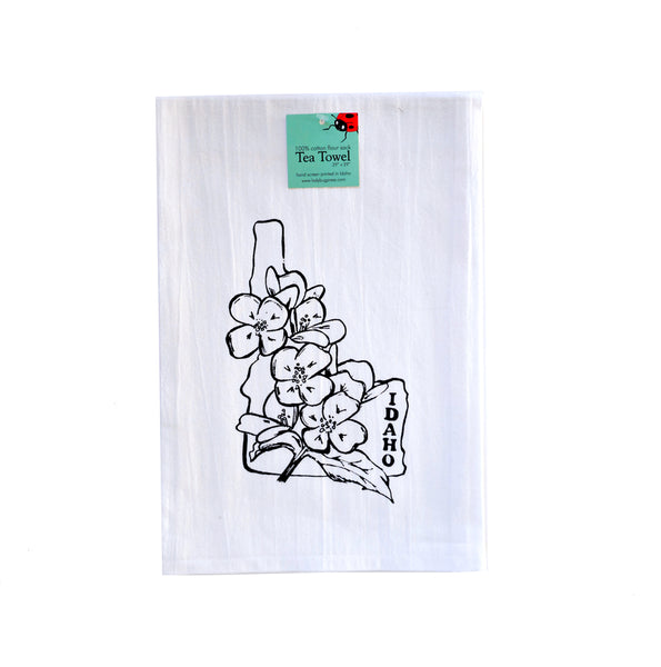 Idaho Syringa Tea Towel, Screen Printed flour sack dish towel