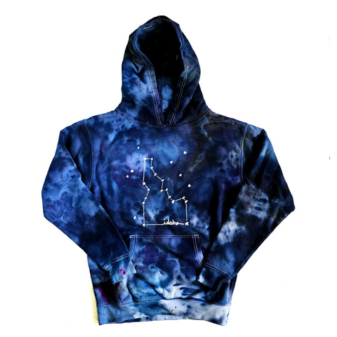 Youth Ice Dyed Idaho Constellation Hoodie, screen printed Sweatshirt with eco-friendly waterbased inks