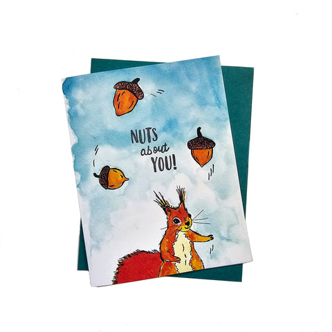 Nuts About You, Letterpress Printed Card. Eco friendly