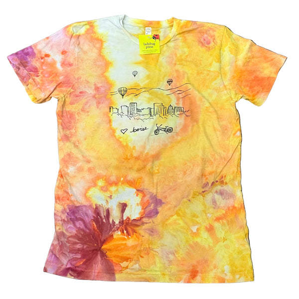 Ice Dyed Boise Balloons Adult T-shirt, Eco Friendly Waterbased Inks