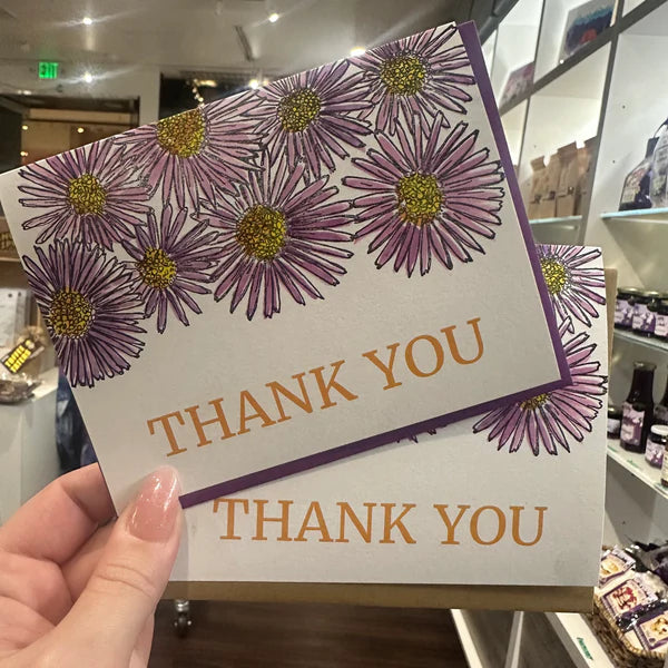 Thank you Aster wildflower card, letterpress printed card. Eco friendly