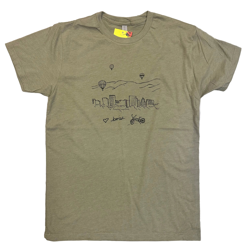 Boise Skyline with Balloons T-shirt, Eco Friendly Water based Inks