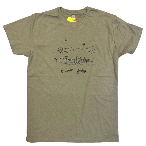 Boise Skyline with Balloons T-shirt, Eco Friendly Water based Inks