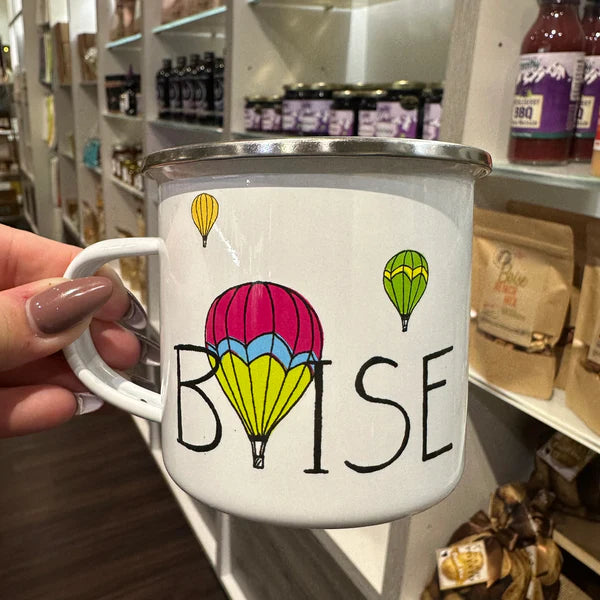 Balloons Over Boise Watercolor Enamel Mug