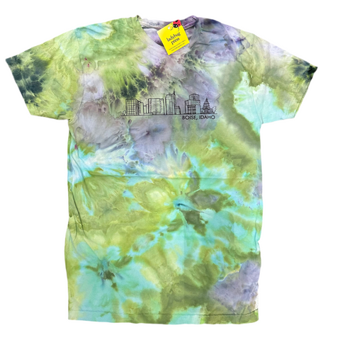 Ice Dyed Boise Skyline T-shirt, Screen Printed Adult Sizes