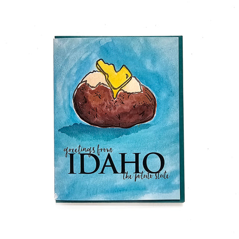Greetings From Idaho, Potato Greeting Card, letterpress printed card. Eco friendly