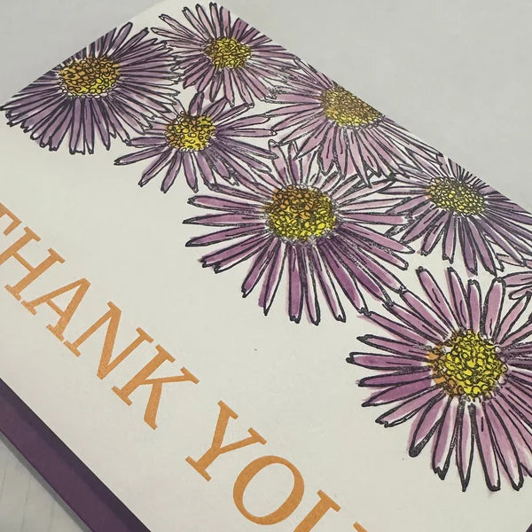 Thank you Aster wildflower card, letterpress printed card. Eco friendly