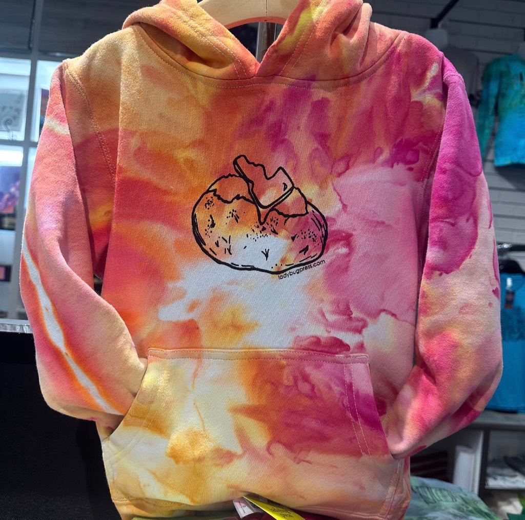 Youth Ice Dyed Idaho Spud Hoodie, screen printed Sweatshirt with eco-friendly waterbased inks