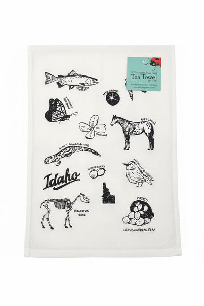 Symbols of Idaho Tea Towel, Screen Printed flour sack towel