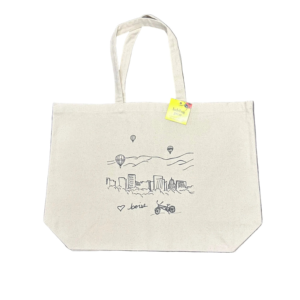 Boise Skyline Balloon Tote Bag, Screen Printed Large heavy duty canvas bag