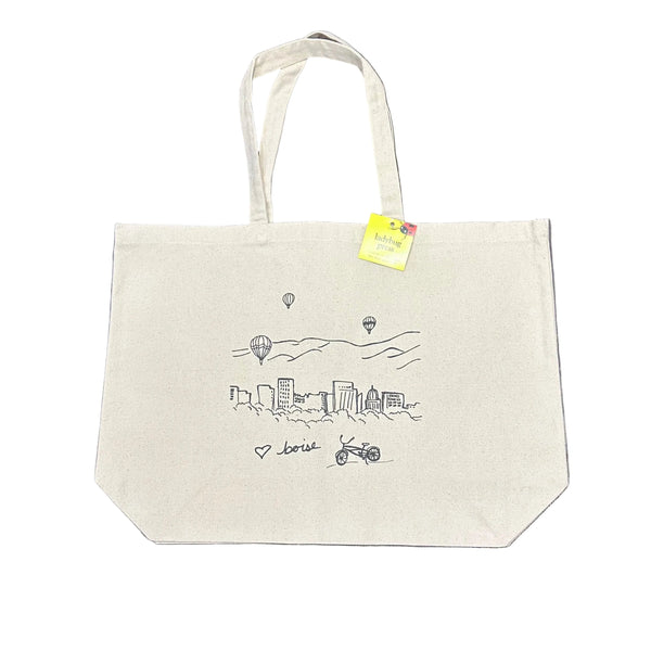 Boise Skyline Balloon Tote Bag, Screen Printed Large heavy duty canvas bag