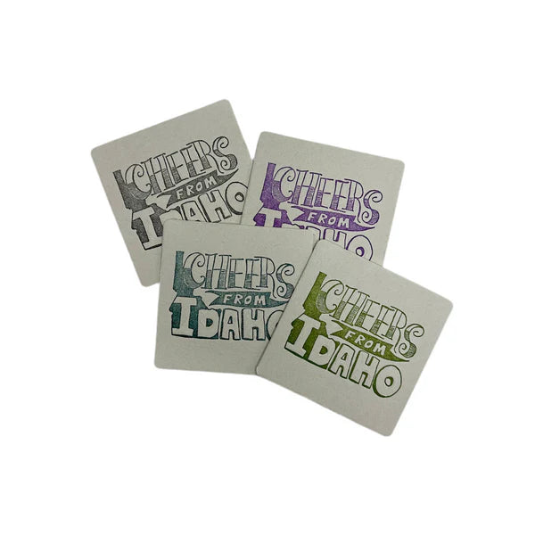 Cheers from Idaho Coasters,  (Letterpress printed, 3.5 inches) set of 4, perfect gift