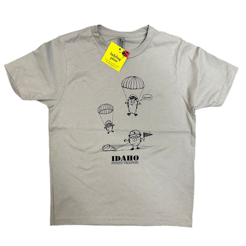 Youth Idaho Potato Troopers Gray T-Shirt, Eco Friendly Water based inks