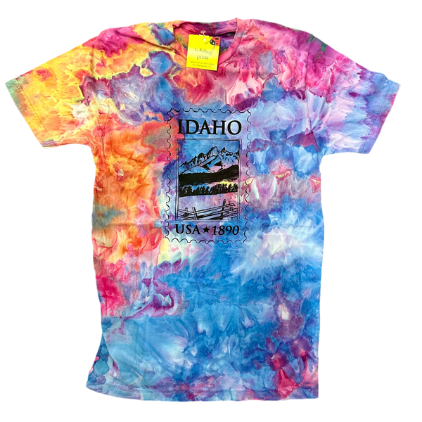 Ice Dyed Idaho Stamp T-shirt, Screen Printed Adult Sizes