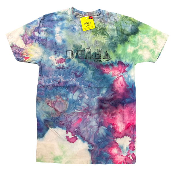 Ice Dyed Boise Skyline T-shirt, Screen Printed Adult Sizes
