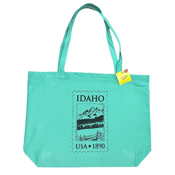 Idaho Postage Stamp Teal Tote Bag, Screen Printed Large heavy duty tote